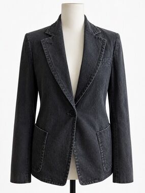 ANN DEMEULEMEESTER 2000s BLACK WOVEN JACKET WITH WHITE LETTERING (SIZE 2)
